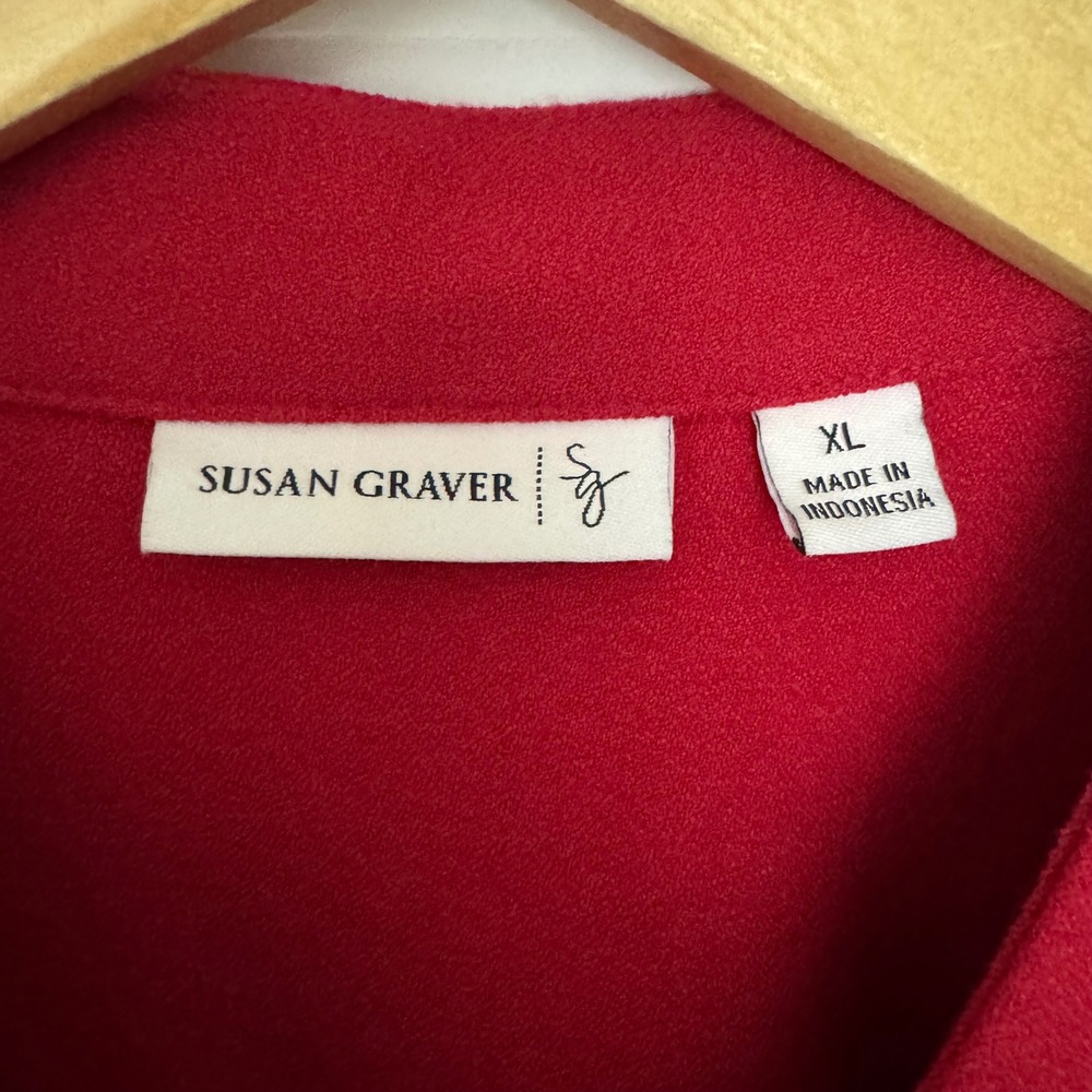 Susan Graver Red Button Front Tunic Top Mandarin Collar 3/4 Sleeve Womens XL‎ - Picture 4 of 10